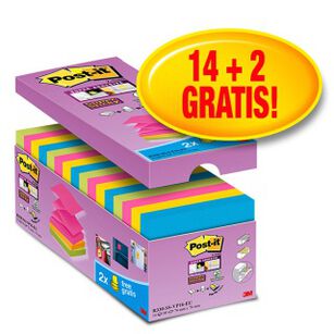 Karteczki Samoprzylepne Post-It Super Sticky Z-Notes (R330-Ss-Vp16), 76X76Mm, 14X90 Kart., Mix Kolorów, 2 Bloczki Gratis