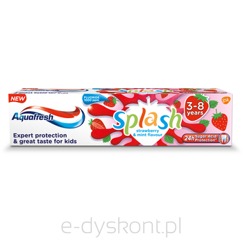 Aquafresh Pasta Do Zębów Splash Dla Dzieci W Wieku 3-8 Lat Do Zębów Mlecznych I Stałych O Smaku Truskawkowym 50 Ml