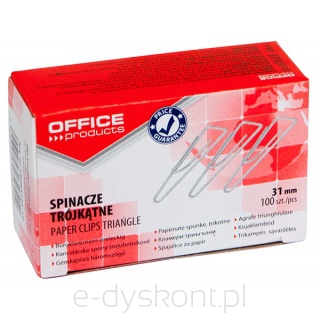 Spinacze Trójkątne Office Products, 31Mm, 100Szt., Srebrne