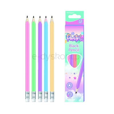 Keyroad Ołówki drewniane z gumką  pastel, trójkątne, HB, 12 szt., mix kolorów