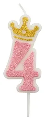 Świeczka PARTY GO, cyfra 4, 6,8cm, różowa