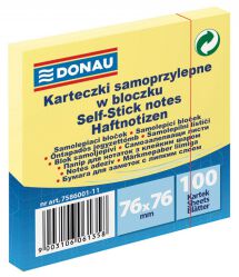 Donau Bloczek samoprzylepny 76X76Mm, 1X100 Kart., Jasnożółty