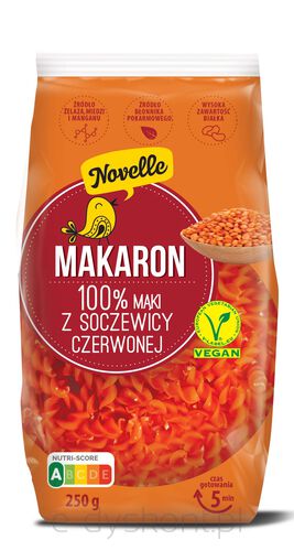 Makaron Proteinowy (Z Soczewicy Czerwonej) Świderki 250 G - Novelle [BIO]