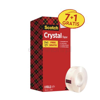 Scotch Taśma Biurowa Crystal (6-1933R8), 19Mm, 33M, 7Szt., 1 Rolka Gratis