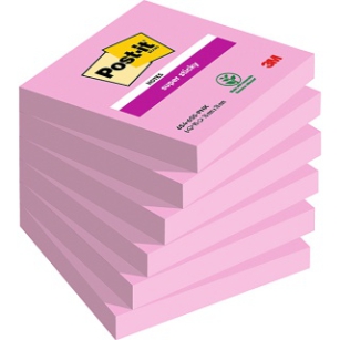 Karteczki samoprzylepne POST-IT Super Sticky (654-6SS-PO), 76x76mm, 1x90 kartek, różowe