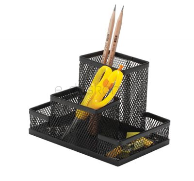 Q-Connect Przybornik Na Biurko Office Set, Metalowy, 4 Komory, Czarny