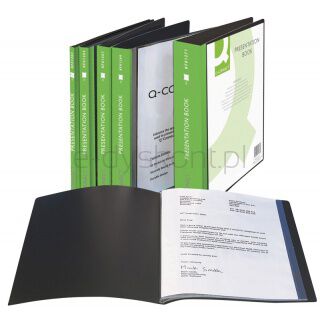 Q-Connect Teczka ofertowa z kieszenią opisową, PP, A4, 1100mikr., 100 koszulek, Czarna