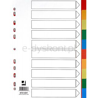 Q-Connect Przekładki PP, A4, 225x297mm, 10+1 kart, mix kolorów [BIURO]