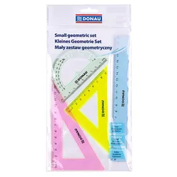 Zestaw geometryczny DONAU, mały, z linijką 20cm, zawieszka, mix kolorów