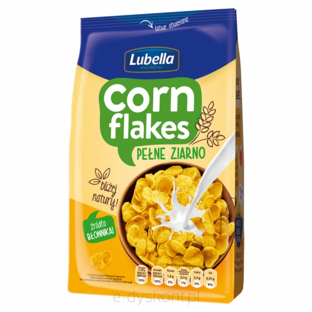 Lubella Corn Flakes Pełne Ziarno Płatki Kukurydziane 500 G