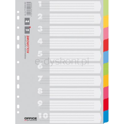 Office Products Przekładki Karton, A4, 223X297Mm, 10 Kart, Mix Kolorów 