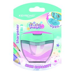 Keyroad Temperówka plastikowa, pastel, potrójna, z pojemnikiem, blister, mix kolorów