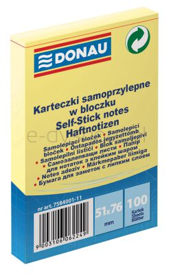 Donau Bloczek samoprzylepny 51X76Mm, 1X100 Kart., Jasnożółty