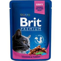 BRIT PREMIUM CAT Adult Kurczak i Indyk 100g saszetka