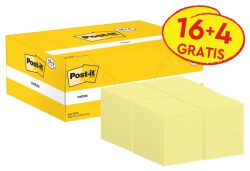 Post-It  Karteczki Samoprzylepne (653Cy-Vp20), 38X51Mm, (16+4)X100 Kart., Żółte, 4 Bloczki Gratis