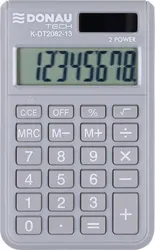 Kalkulator kieszonkowy DONAU TECH, 8-cyfr. wyświetlacz, wym. 97x60x10 mm, jasnoszary
