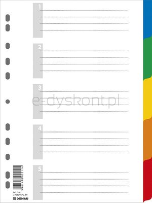 Przekładki DONAU, PP, A4, 225x297mm, 5+1 kart, mix kolorów