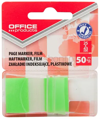 Zakładki Indeksujące Office Products, Pp, 25X43Mm, 1X50 Kart., Blister, Zielone