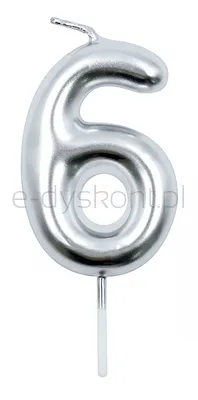 Świeczka PARTY GO, cyfra 6, 6cm, srebrna