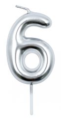 Świeczka Part Go, cyfra 6, 6cm, srebrna