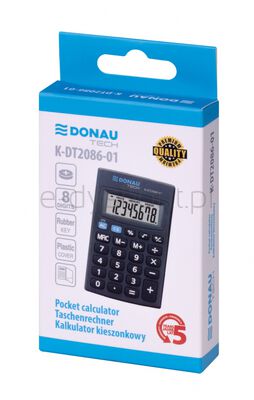 Kalkulator kieszonkowy DONAU TECH, 8-cyfr. wyświetlacz, wym. 85x56x9 mm, czarny