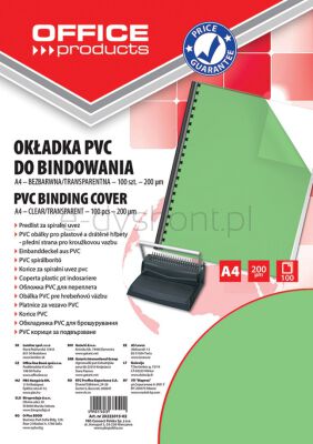 Office Products Okładki do bindowania PVC, A4, 200mikr., 100szt., zielone transparentne