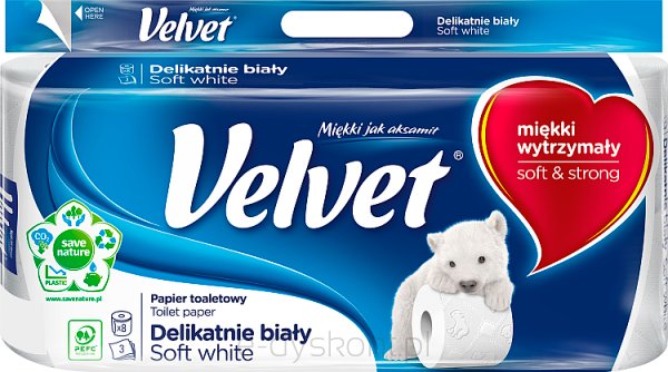 Papier Toaletowy Velvet Delikatnie Biały 8 Rolek, 3 Warstwy