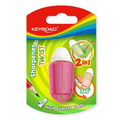 Keyroad Temperówka plastikowa z gumką, pojedyńcza, Twist, blister, mix kolorów