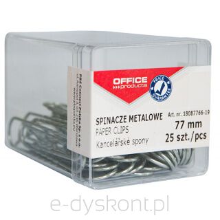 Spinacze Metalowe Office Products, 77Mm, W Pudełku, 25Szt., Srebrne