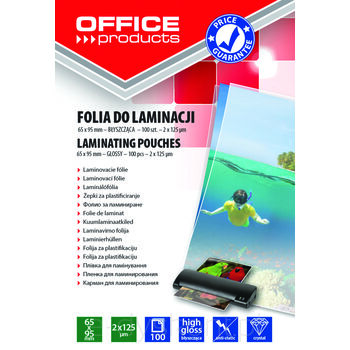 Folia do laminacji OFFICE PRODUCTS 65X95mm 2X125mic 100szt transparentna