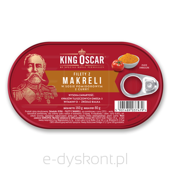 King Oscar Filety Z Makreli W Sosie Pomidorowym Z Curry 160G