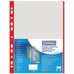 Donau Koszulki na dokumentyPP, A4, krystal 40mikr kolorowy brzeg - czerwony, 100szt.