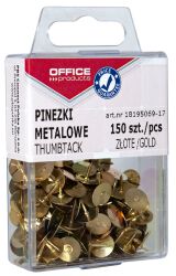Office Products Pinezki Metalowe W Pudełku, 150 Szt., Złote 