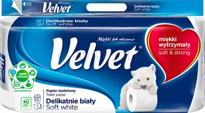 Velvet Papier Toaletowy Delikatnie Biały 8 Rolek, 3 Warstwy