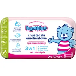 Bambino Chusteczki emolientowe 3w1 2x57 szt.