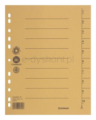 Donau Przekładka karton A4, 235x300mm, 1-10, 1 karta, żółta 