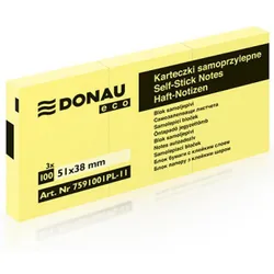 Donau Bloczek Samoprzylepny Eco, 38x51mm, 1x100 kart., jasnożółty