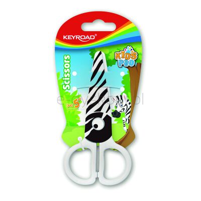 Keyroad Nożyczki Szkolne 12,2cm, bezpieczne, zebra, blister, biało-czarny