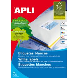 Apli Etykiety uniwersalne 210x297mm, prostokątne, białe 100 ark.