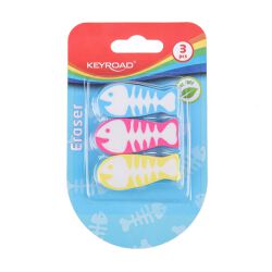 Keyroad Gumka Uniwersalna Ryba, 3Szt., Blister, Mix Kolorów