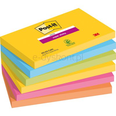 Post-It Karteczki Samoprzylepne Super Sticky, Carnival, 76X127Mm, 6X90 Kart. 