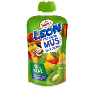 Hortex Leon I Przyjaciele Przekąska Mus 100% Owoców Jabłko, Banan, Kiwi Saszetka 100G