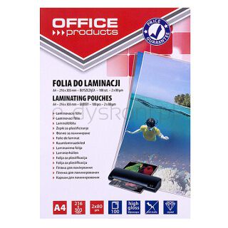 Office Products Folia Do Laminowania, A4, 2x80mikr., błyszcząca, 100szt., transparentna [BIURO]