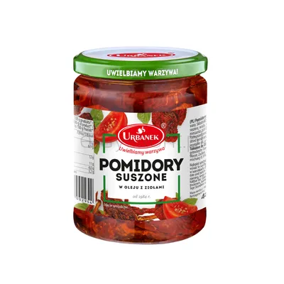 Pomidory suszone w oleju z ziołami 480g/320g Urbanek