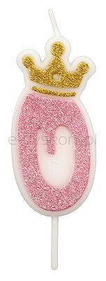 Świeczka Part Go, cyfra 0, 6,8cm, różowa