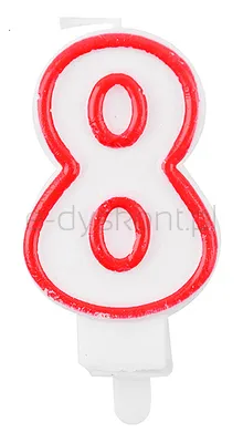 Świeczka PARTY GO, cyfra 8, 9cm, biało-czerwona