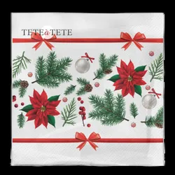 Serwetki Tete a Tete Festive Poinsettia 3-warstwowe 33x33cm składane 1/4 20szt. w paczce