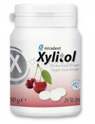 Miradent Dropsy pudrowe z ksylitolem WIŚNIA B/C 26 szt, 60g