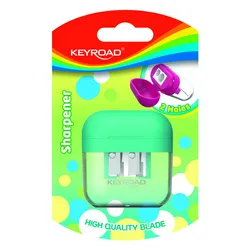 Keyroad Temperówka plastikowa, podwójna, z pojemnikiem, 1 szt., blister, mix kolorów