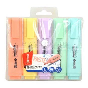 Memobe Zakreślacz ścięta końcówka 5 kolorów pastelowych w etui